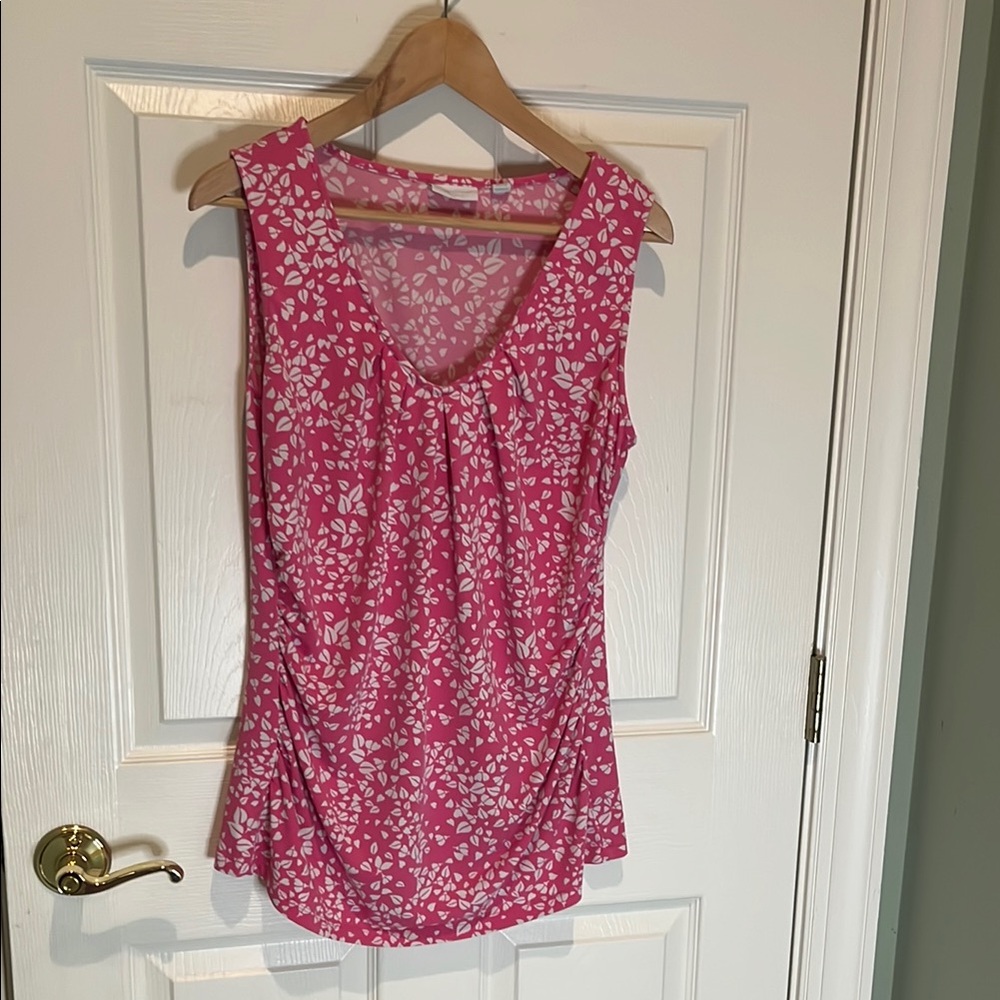 New York & Company Pink and White Ruched Sleeveless Tank